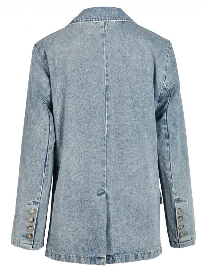 Denim Vintage Jakke Løs Lapel Langermet Kvinner Frakk Tide Vår Høst - Blå