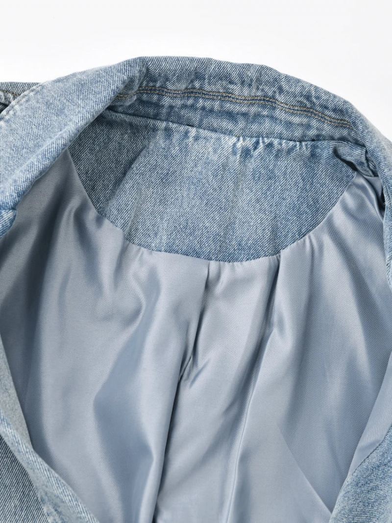 Denim Vintage Jakke Løs Lapel Langermet Kvinner Frakk Tide Vår Høst - Blå