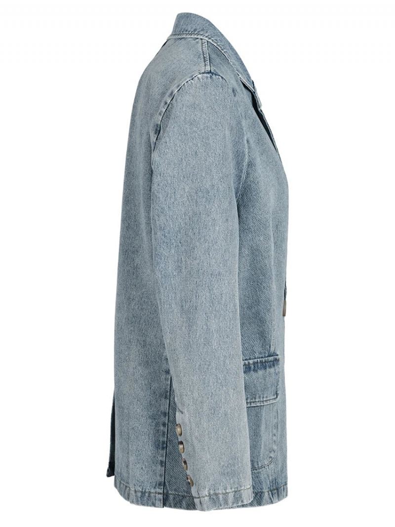 Denim Vintage Jakke Løs Lapel Langermet Kvinner Frakk Tide Vår Høst - Blå