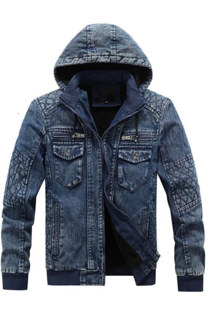 Denimjakke For Menn Trendy Jeansjakke For Uformell Fleece For Varm Vindjakke Cowboykåper Herreklær