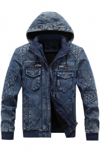 Denimjakke For Menn Trendy Jeansjakke For Uformell Fleece For Varm Vindjakke Cowboykåper Herreklær