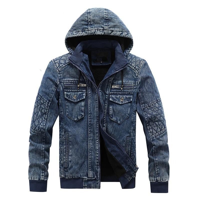 Denimjakke For Menn Trendy Jeansjakke For Uformell Fleece For Varm Vindjakke Cowboykåper Herreklær - Denim Blå