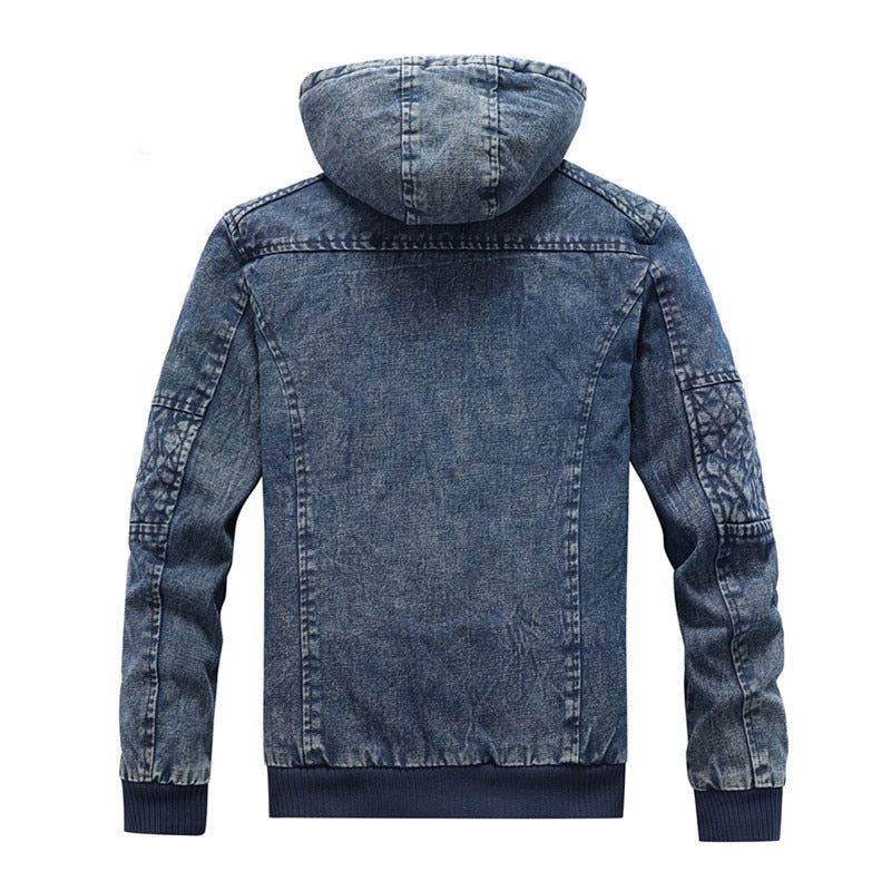 Denimjakke For Menn Trendy Jeansjakke For Uformell Fleece For Varm Vindjakke Cowboykåper Herreklær - Denim Blå