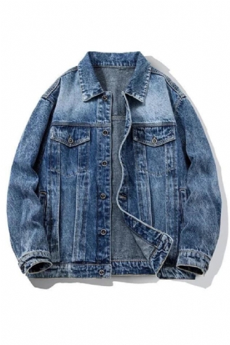 Denimjakke For Menn Uformell Solid Multi-lommer Jakker Streetwear Jeans Herre Kåper Vår Høst