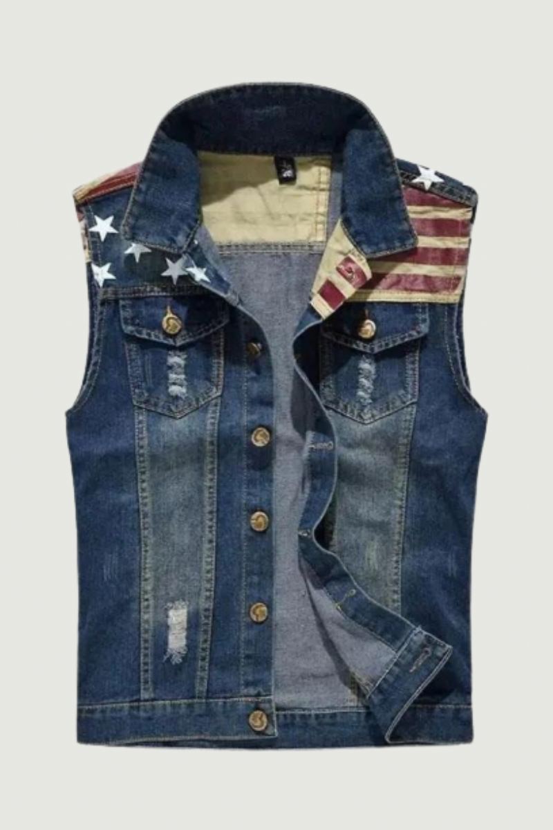 Denimvest For Menn Ermeløs Jakke Frakk Retro Streetwear Uformelt Vest For