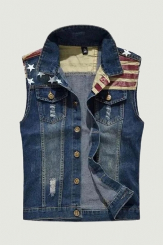 Denimvest For Menn Ermeløs Jakke Frakk Retro Streetwear Uformelt Vest For