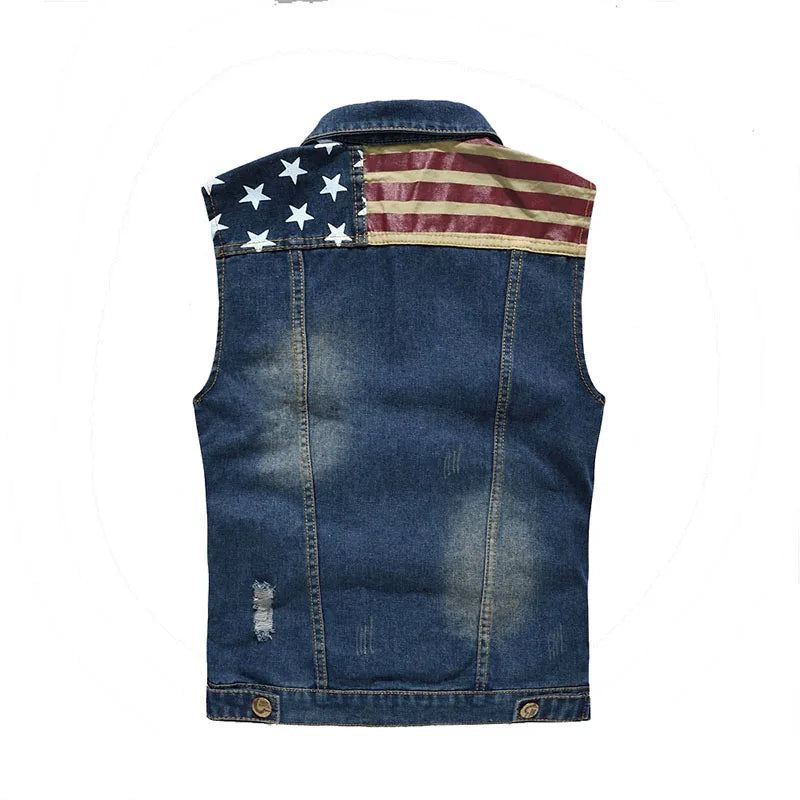 Denimvest For Menn Ermeløs Jakke Frakk Retro Streetwear Uformelt Vest For - Blå