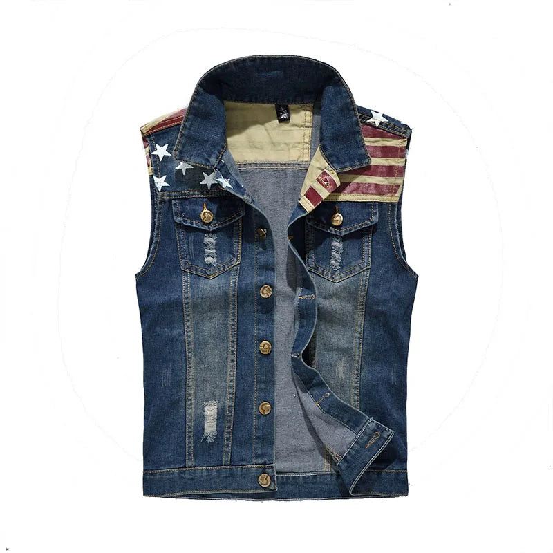 Denimvest For Menn Ermeløs Jakke Frakk Retro Streetwear Uformelt Vest For - Blå