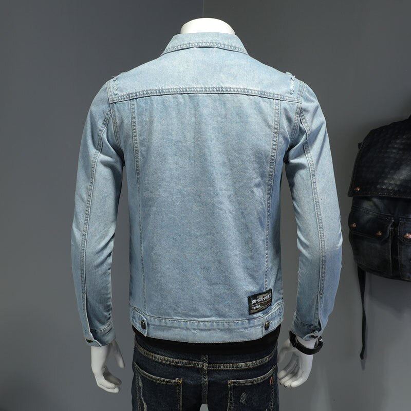 Dongerijakke Menn Jeans Kåper Lapel Langermet Single Breasted Slank Motorsykkel Bomber Lyseblå Uformelt Yttertøy - Himmelblå