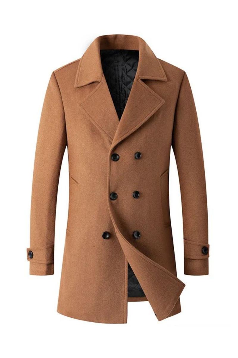 Double Breasted Coat Menn Ull Jakke Lang Lapel Trench Coats Mann Vinter Windbreak Klær