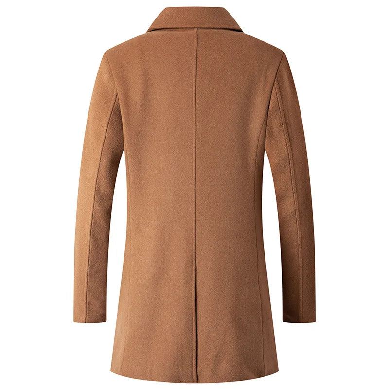 Double Breasted Coat Menn Ull Jakke Lang Lapel Trench Coats Mann Vinter Windbreak Klær - Svart