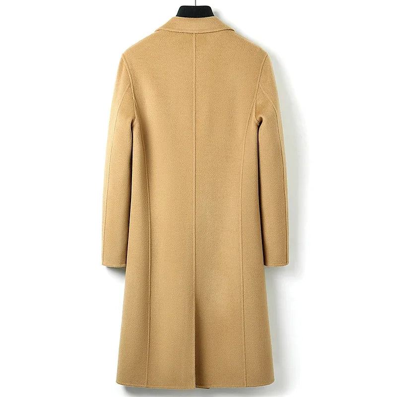 Double Faced Cashmere Menn Kåper Slank Super Lang Jakke Mann Høst Vinter Trench Coat Klær - Kamel