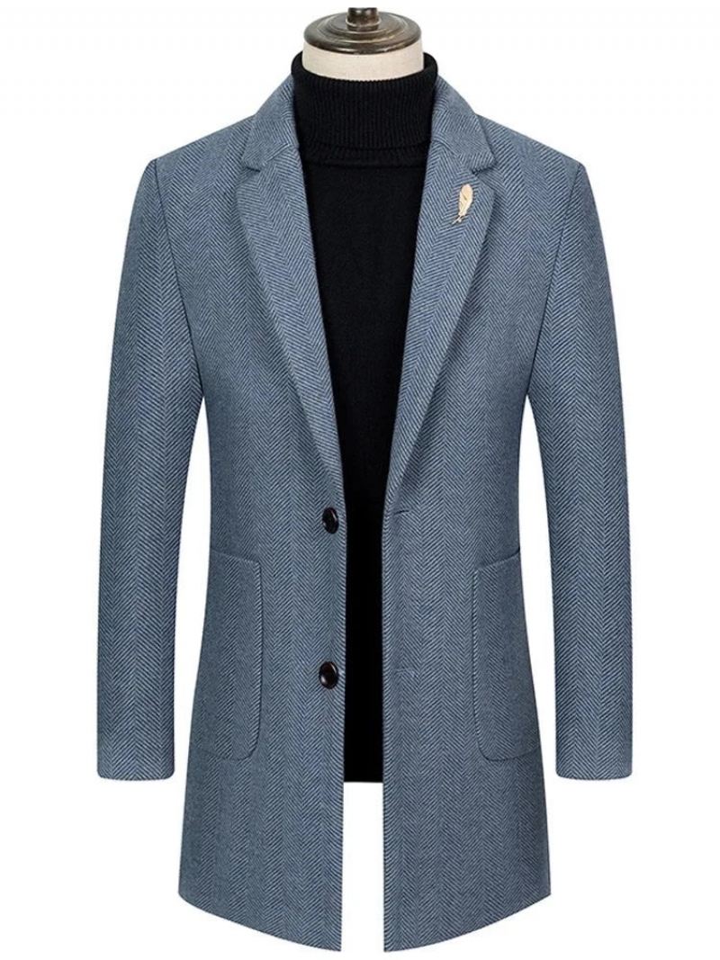 Eksklusiv Merkevarebutikk Ny Trenchcoat For Menn Enkeltspent Slimfrakk Business Casual Dress Krage Ulljakke - Grå