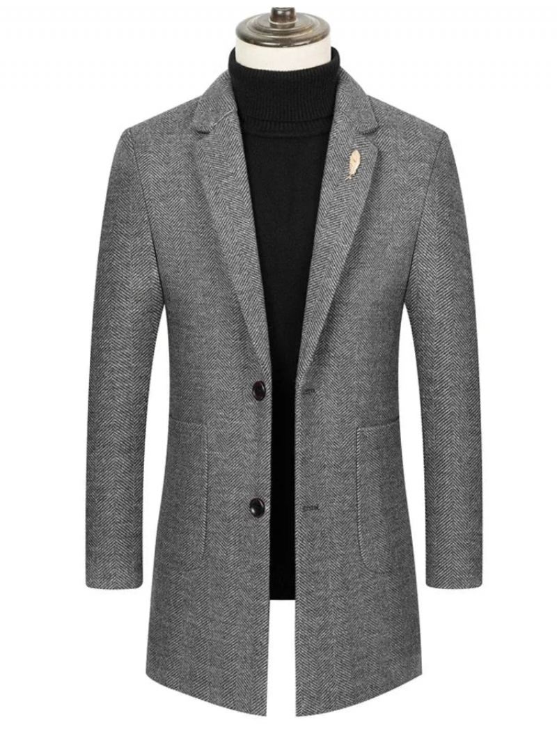 Eksklusiv Merkevarebutikk Ny Trenchcoat For Menn Enkeltspent Slimfrakk Business Casual Dress Krage Ulljakke - Grå