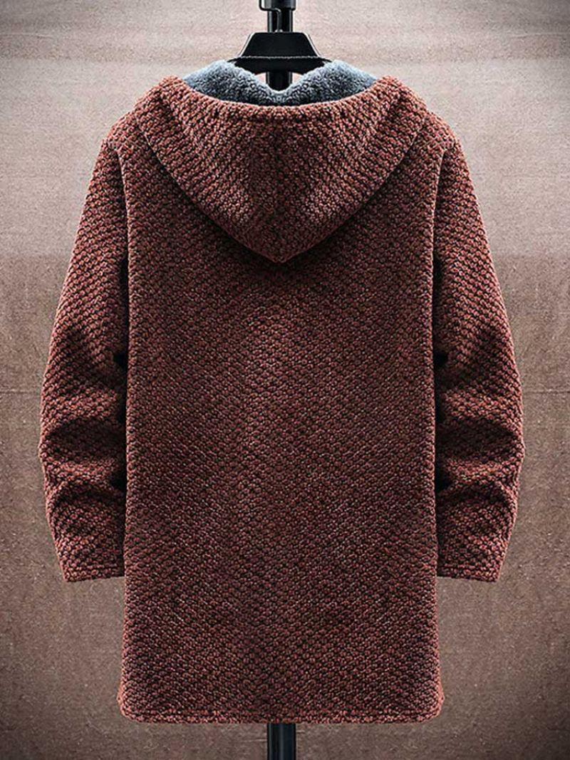 Fleece-fôret Genser For Menn Glidelås Lang Hette Cardigan Solid Thicken Yttertøy Høst Vinter Varme Jakker - Karamell