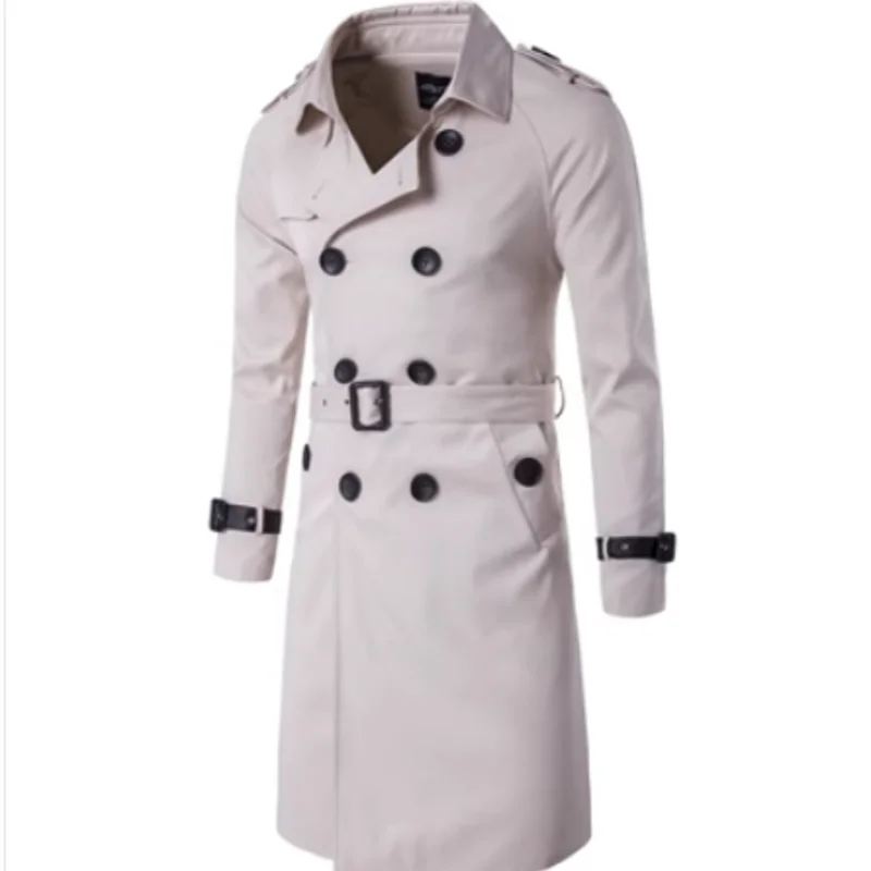 Herre Vår Høst Vindsperre Overfrakk Lang Trench Coats Med Belte Hanne Pea Coat Dobbel Breasted - Beige