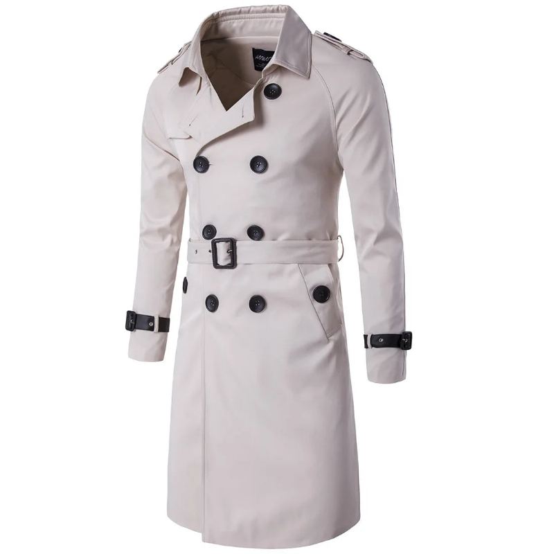 Herre Vår Høst Vindsperre Overfrakk Lang Trench Coats Med Belte Hanne Pea Coat Dobbel Breasted - Beige