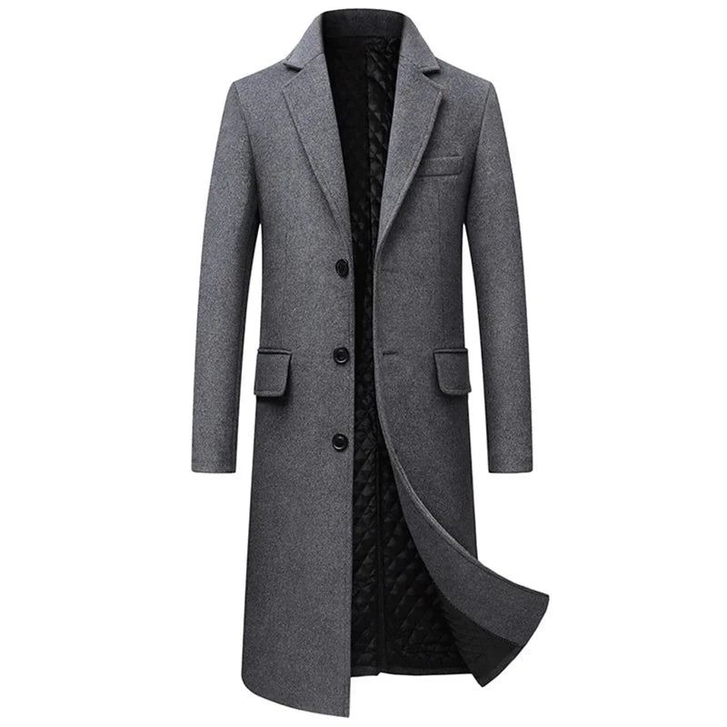 Høst Vinter Ulljakker For Menn Boutique High-end Ullblanding Overfrakk Trench X-lang Tykk Frakk Over Kneet Coat - Svart