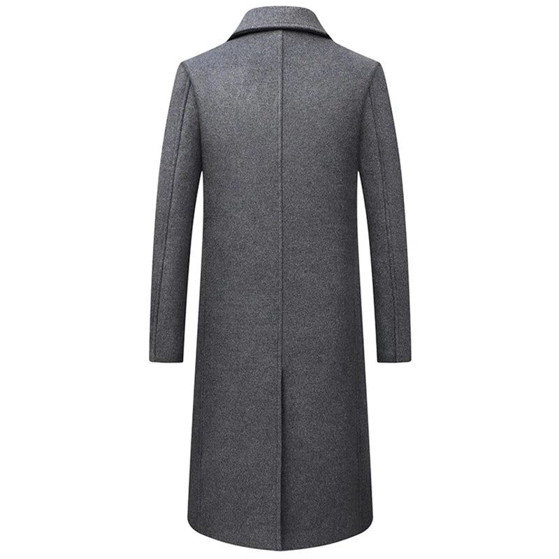 Høst Vinter Ulljakker For Menn Boutique High-end Ullblanding Overfrakk Trench X-lang Tykk Frakk Over Kneet Coat - Svart