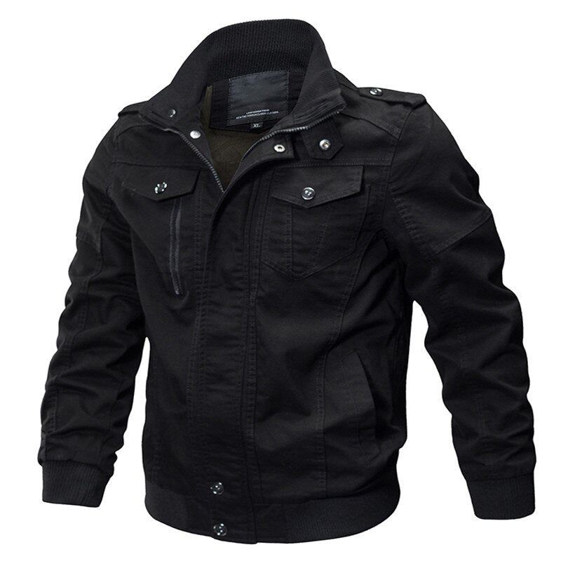 Jakke Herre Vinter Military Army Pilot Bomber Jacket Tactical Casual Air Force Flight - Svart