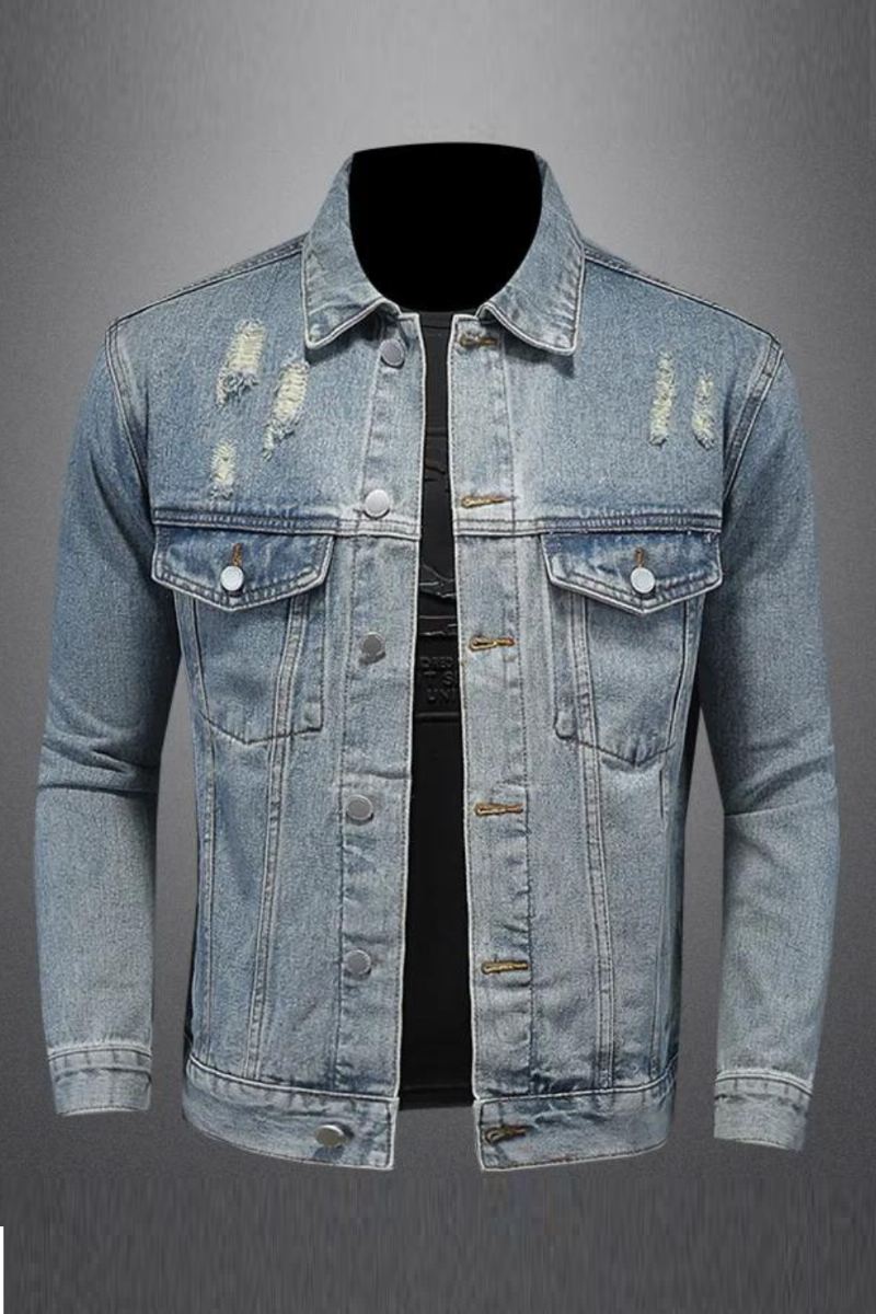 Kjekk Trend Alt Med Boutique Enkel Rippet Men's Denim Coat Menn Four Seasons