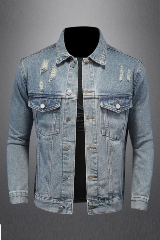 Kjekk Trend Alt Med Boutique Enkel Rippet Men's Denim Coat Menn Four Seasons