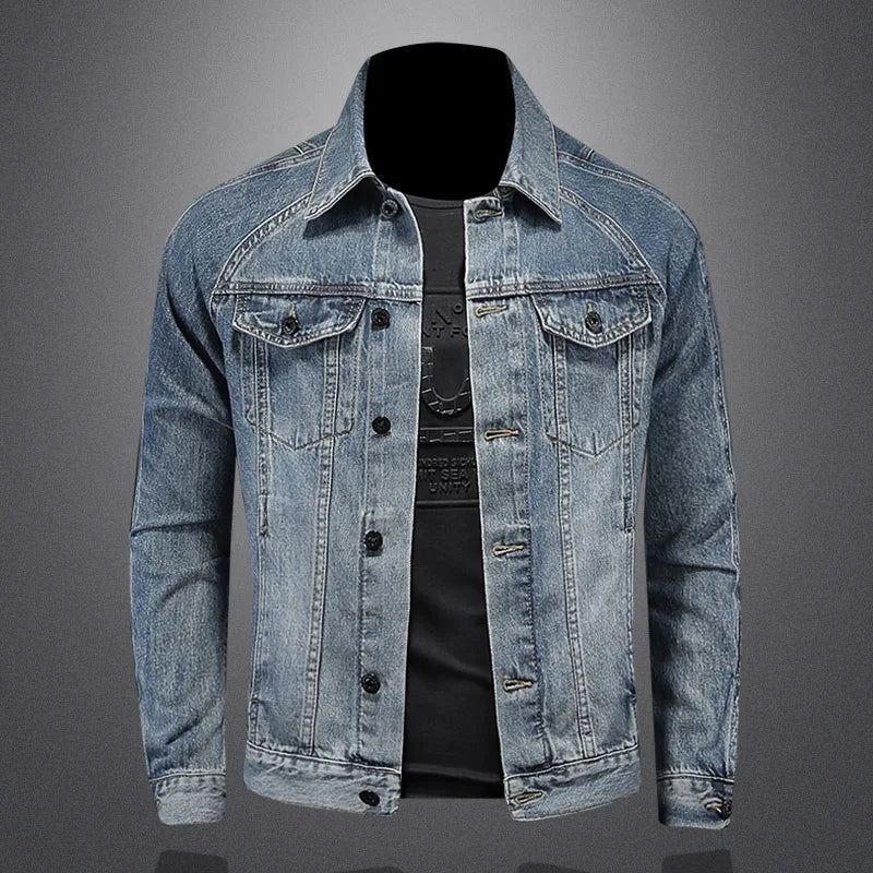 Kjekk Trend Alt Med Boutique Enkel Rippet Men's Denim Coat Menn Four Seasons - Vasket Blå