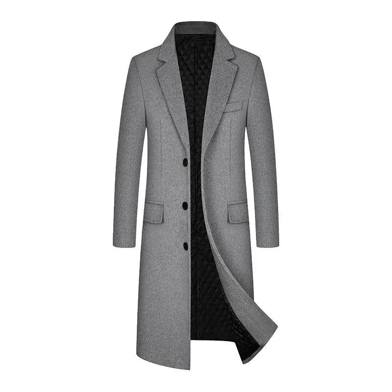 Lang Frakk Ulljakker For Menn Boutique High-end Ullblanding Overfrakk Trench X-lang Tykk Over - Svart