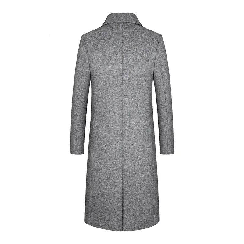 Lang Frakk Ulljakker For Menn Boutique High-end Ullblanding Overfrakk Trench X-lang Tykk Over - Svart