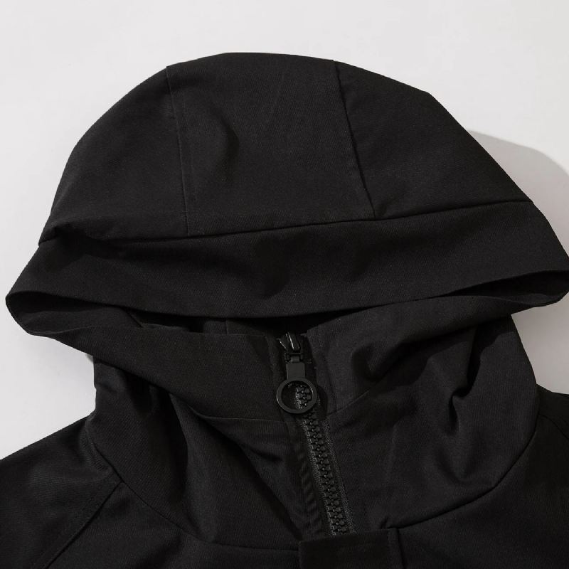 Menn Hip Hop Streetwear Løse Hettegensere Fleecejakke Big Pocket Zip Up Turtleneck-jakke - Svart