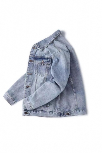 Menn Høst Jeans Jakke Løs Verktøy Casual Denim