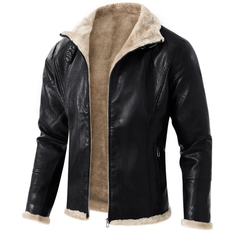 Menn Jakke Faux Fur Coats Skinn Vintage Motorsykkel Biker Jacket - Khaki