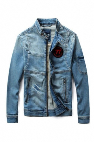 Menn Jean Jacket Motorsykkel Vintage Stand Collar Denim