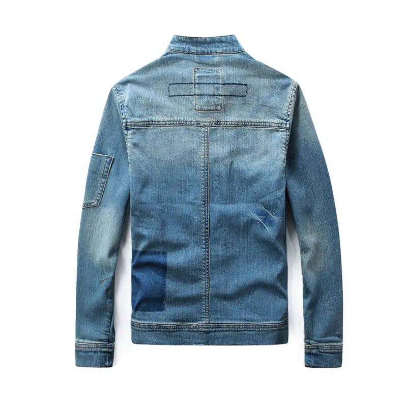 Menn Jean Jacket Motorsykkel Vintage Stand Collar Denim - Blå