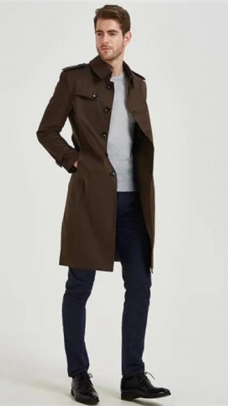 Menn Trenchcoat Slim-fit Vindjakke Lang Ungdom Høst Stil Britisk