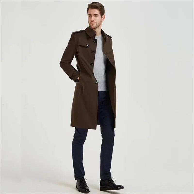 Menn Trenchcoat Slim-fit Vindjakke Lang Ungdom Høst Stil Britisk - Brun