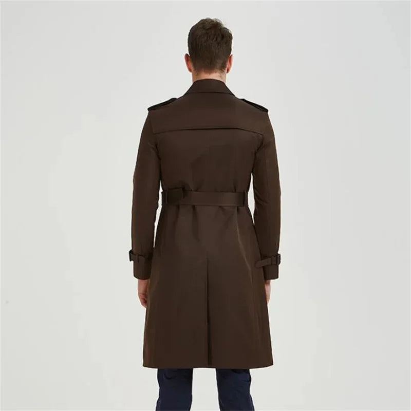 Menn Trenchcoat Slim-fit Vindjakke Lang Ungdom Høst Stil Britisk - Brun