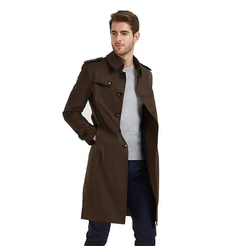 Menn Trenchcoat Slim-fit Vindjakke Lang Ungdom Høst Stil Britisk - Brun