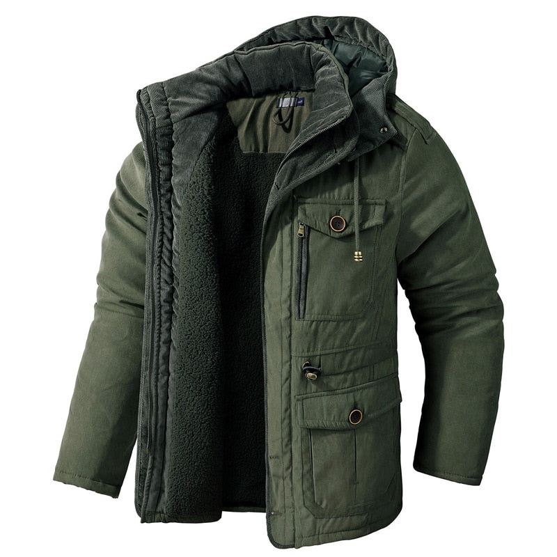 Menn Tykke Varme Vinter Parkas Kåper Uformell Fleece Inner Polstret Jakker Vindjakke Hette Us Størrelse Military Army Cargo Klær - Army Green