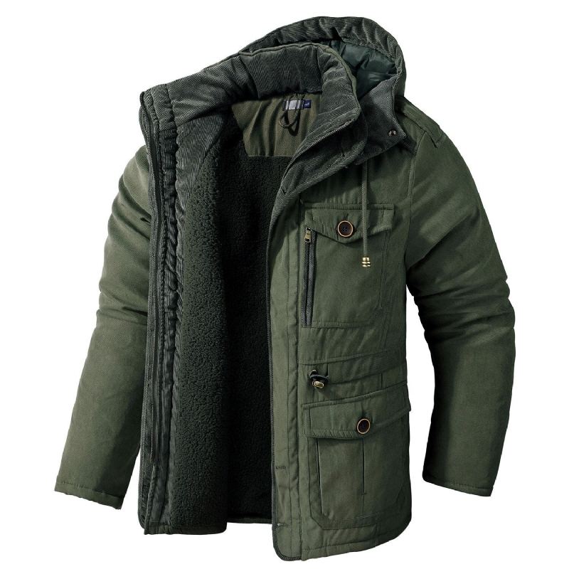 Menn Tykke Varme Vinter Parkas Kåper Uformell Fleece Inner Polstret Jakker Vindjakke Hette Us Størrelse Military Army Cargo Klær - Army Green