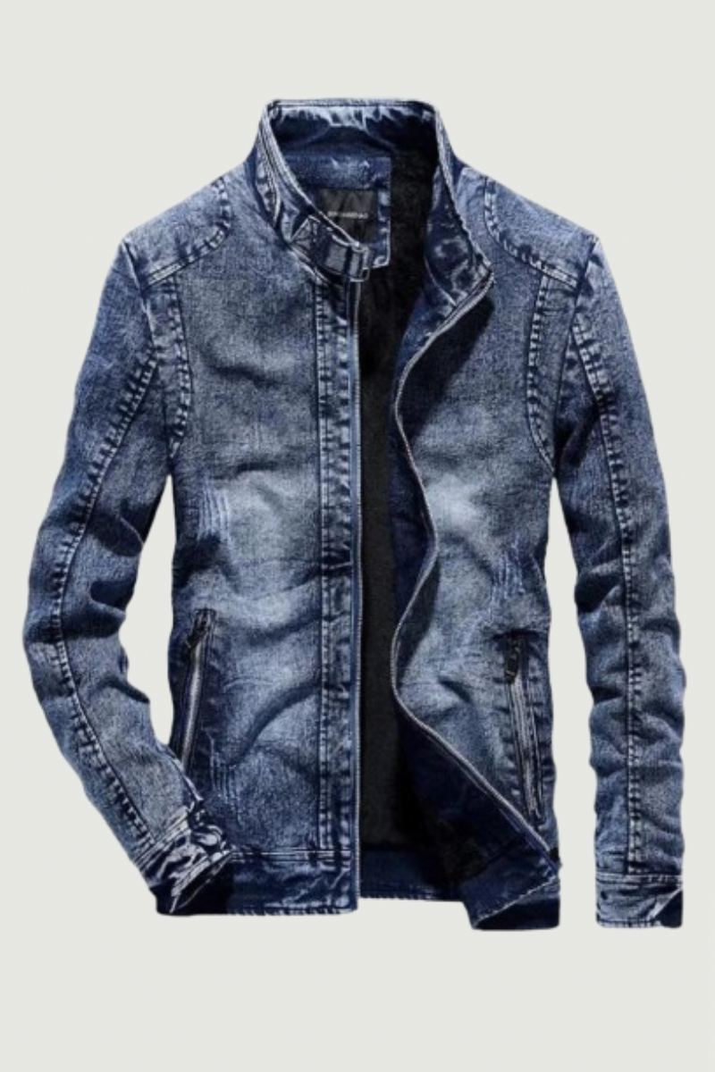 Menn Vintage Denim Jakke Slim Fit Solid Velvet Coat Menns Retro Jacket