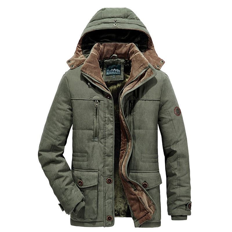 Menn Vinter Tykke Varme Militær Jakker Parkas Uformell Slanke Bomullspolstrede Hettejakker Med Flere Lommer Fleece - Army Green