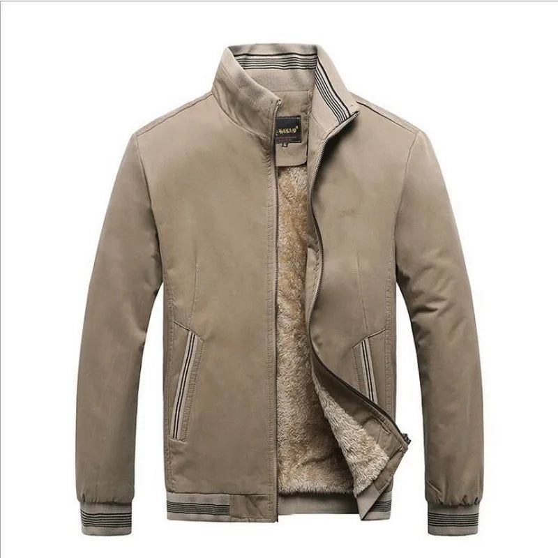 Menn Yttertøy Fleece Tykk Varm Uformell Windbreaker Jakke Baseball Kåper Vinter Bomber Parkas - Beige