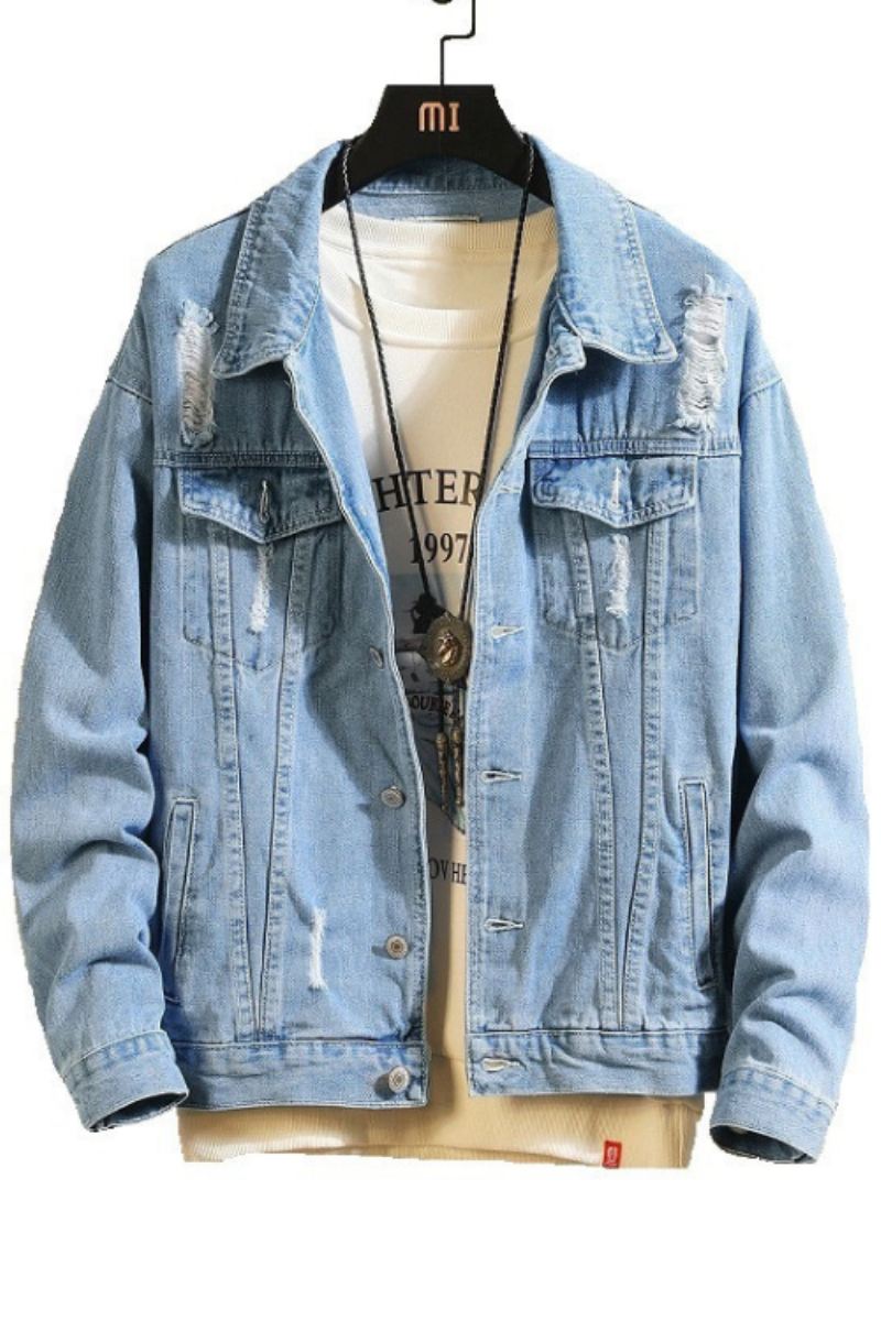 Menns Dongerijakker Herre Trendy Ripped Denim Bomber Coats Menn Yttertøy Windbreaker Cowboy Jean Jakker Klær