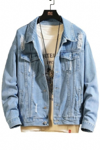 Menns Dongerijakker Herre Trendy Ripped Denim Bomber Coats Menn Yttertøy Windbreaker Cowboy Jean Jakker Klær