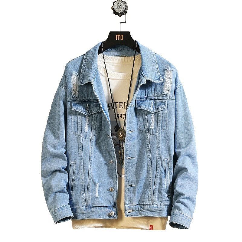 Menns Dongerijakker Herre Trendy Ripped Denim Bomber Coats Menn Yttertøy Windbreaker Cowboy Jean Jakker Klær - Denim Blå