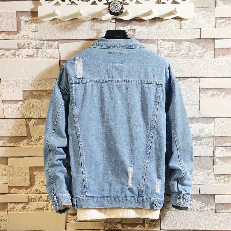 Menns Dongerijakker Herre Trendy Ripped Denim Bomber Coats Menn Yttertøy Windbreaker Cowboy Jean Jakker Klær - Denim Blå