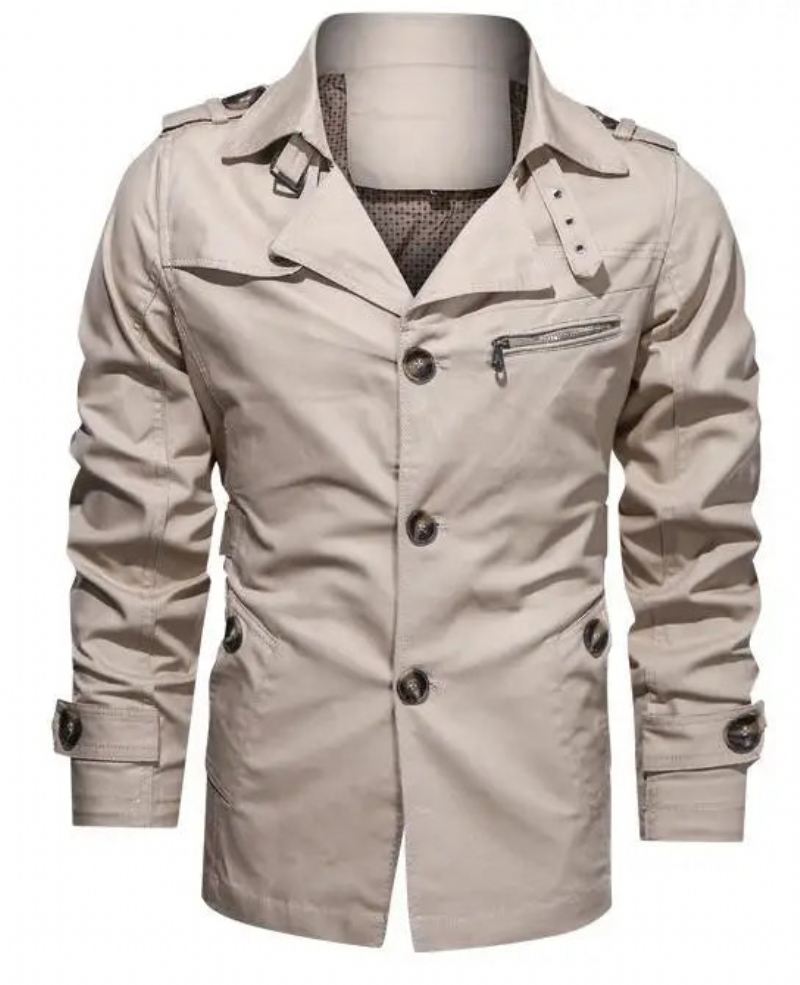 Menns Trench Outwear Cotton Lapel Coat Jakke Menn Outdoor Windbreaker Business Casual Jakker - Beige