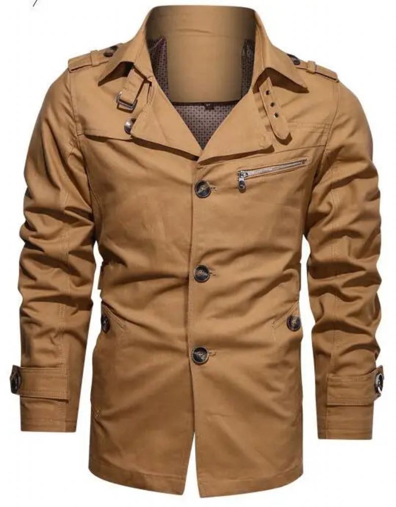 Menns Trench Outwear Cotton Lapel Coat Jakke Menn Outdoor Windbreaker Business Casual Jakker - Beige