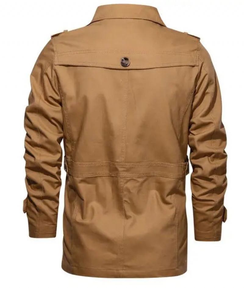 Menns Trench Outwear Cotton Lapel Coat Jakke Menn Outdoor Windbreaker Business Casual Jakker - Beige